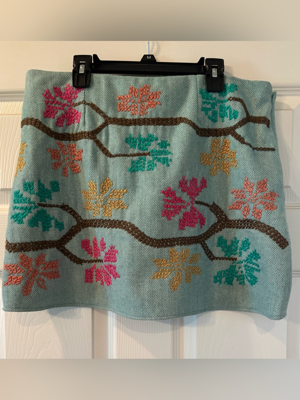 Judith March Embroidered Floral Mini Skirt in Light Aqua